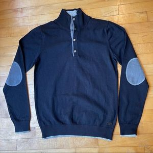 Fresh Brand Men’s Dark Black Snap & Zip Neck Long Sleeve Sweater - Size Small